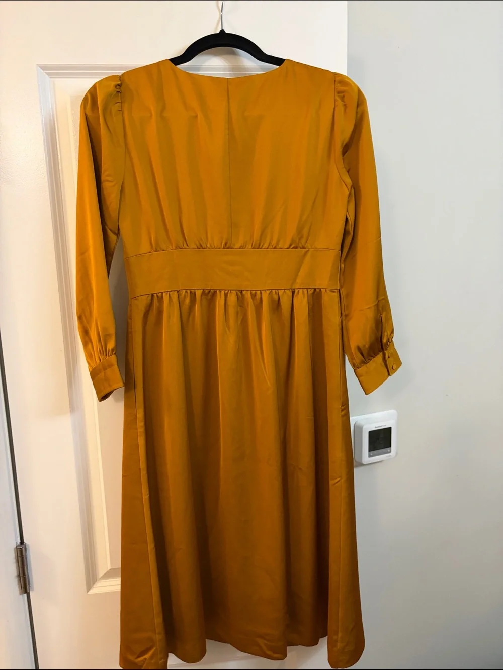 Satin Button-Front Midi Dress in Mustard